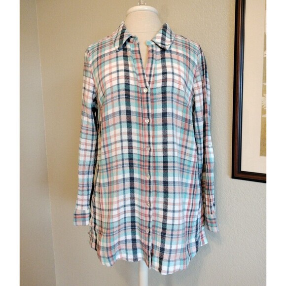 Soft Surroundings Womens M Emerson Plaid Tunic Shirt Roll Tab Sleeves Multicolor - Picture 1 of 10